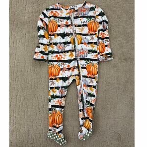 Little Bum Bums Bamboo Festive Fall Autumn Pumpkin Zip Footie 3-6 Months